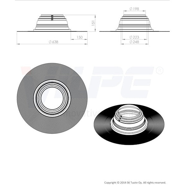 Huopakaton läpivientitiiviste Vilpe Felt no. 6 ø 200/250 mm 7813336