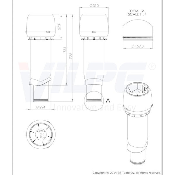 Tuuletusputki Vilpe 110P/500 74110 110 Viemärille Musta 7813302