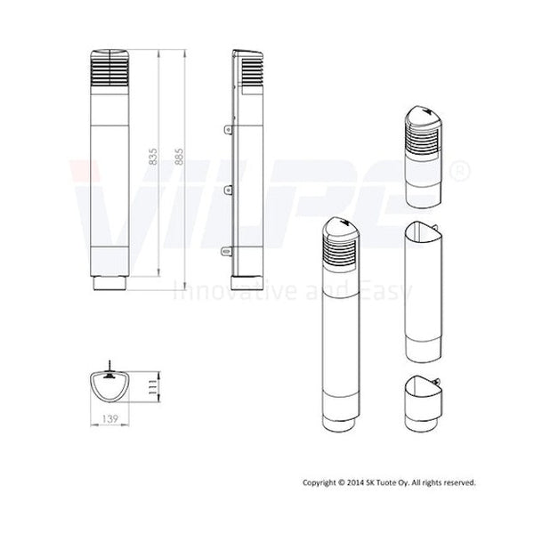 Tuuletuspaalu Vilpe Ross saneeraus 125/110, vaaleanharmaa 790631 7814631