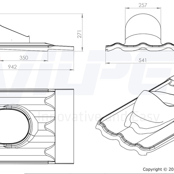 Kattoläpivienti Vilpe XL Universal MK1 735517 Harmaa [7820041]