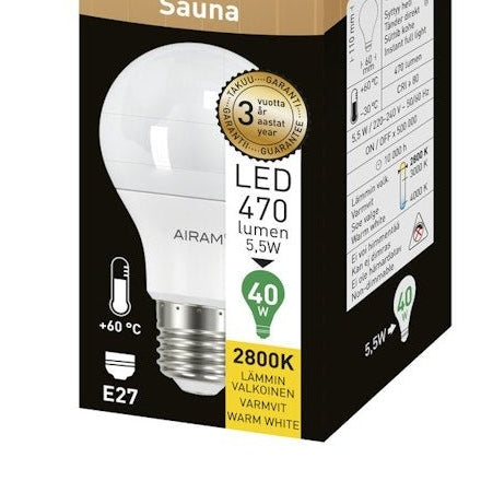Led - Lamppu Airam A61 828 470Lm E27 Sauna Op [4711528] |