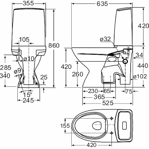 WC-laite IDO Glow 63 poistoputkella  38463-01 vasen 2-H [5650207]