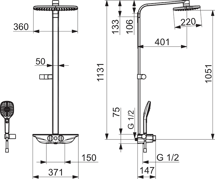Sadesuihkusetti Oras Esteta Wellfit 7592-11 yläsuihkulla käsisuihkulla ja termostaatilla valkoinen [6310851]