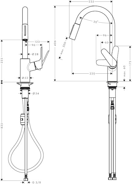 Keittiöhana Hansgrohe Focus 240 2jet 31846000 Ulosved. [6250442]