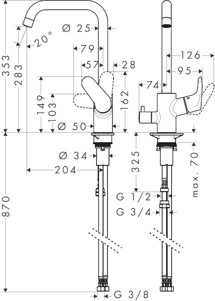 Keittiöhana Hansgrohe Focus M41 260 PKV, korkea juoksuputki 31831000
 [6250437]