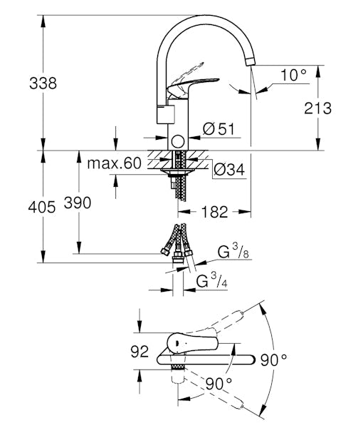 Keittiöhana Grohe Eurosmart PKV korkea C juoksuputki 31786001 [6225116]