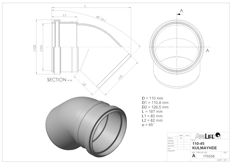 Kulmayhde Htp 110X45 Uponor 1053721 [2430026]