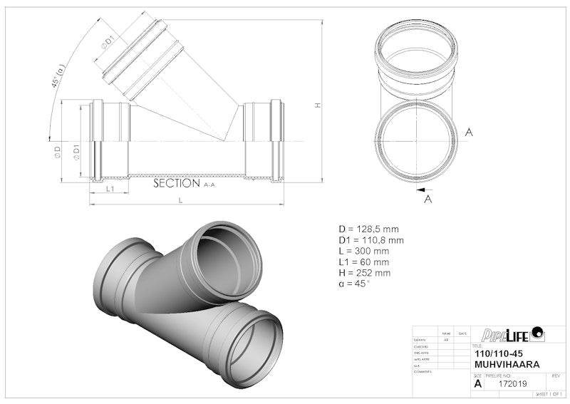 Muhvihaara Htp 110/110X45 Uponor 1051235 [2450448]