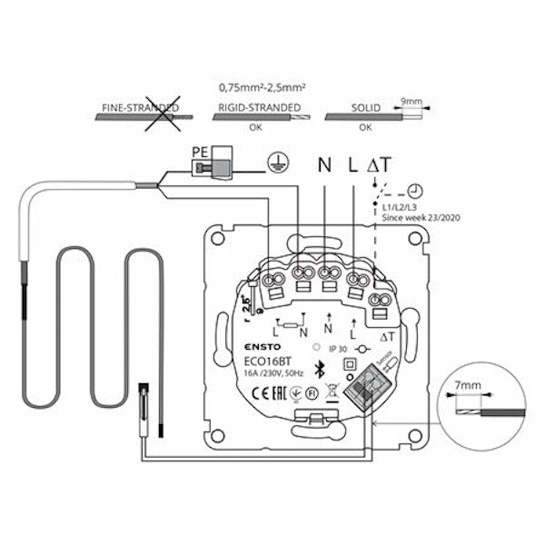 Yhdistelmätermostaatti Ensto ECO16BT-INTRO 16A IP30 U Musta [2621164]