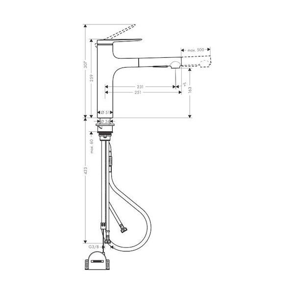 Keittiöhana Hansgrohe 74804000 Zesis M33 160 2J Kromi [6250482]