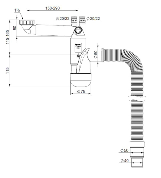 Keittiövesilukko Prevex Flexloc 1-osainen mutterikiinnitys N2NF4-002 [5975317]