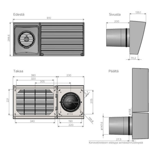 Ulospuhalluslaite Vallox Vario 160 mm out/in valkoinen muovi R/L [7912141]