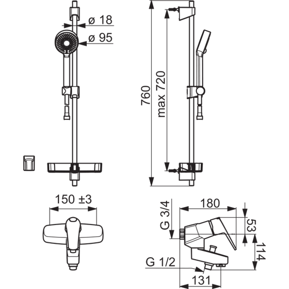Suihkusetti Oras Vega 1879G suihkuhanalla 6310861