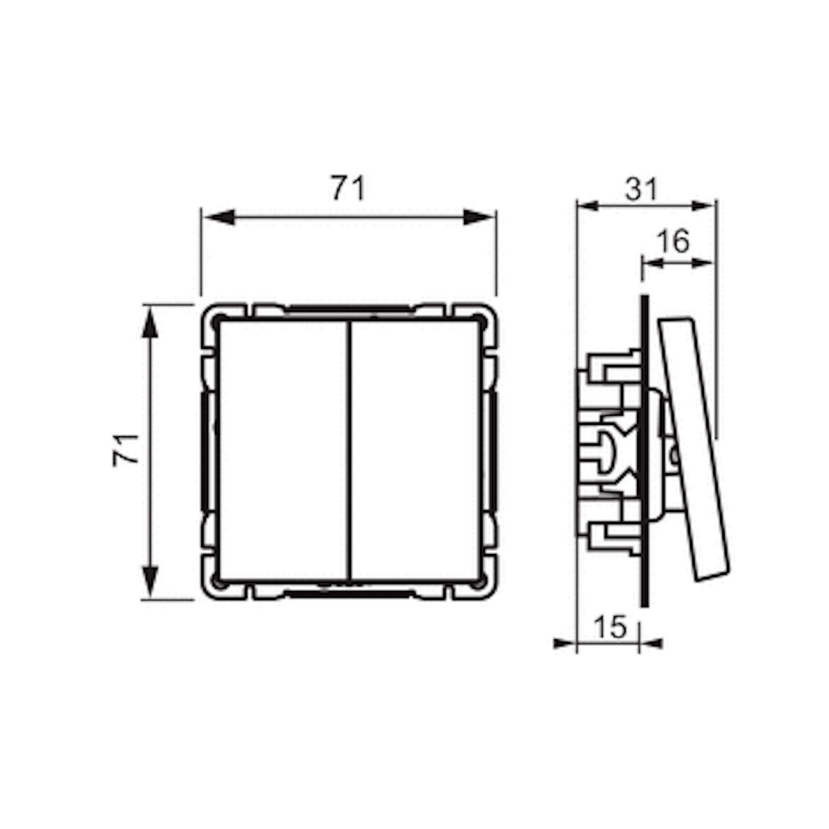 Kytkin Impressivo 5/16Ax/250V/Ip21 Ukj 2X Mval [2166405] |