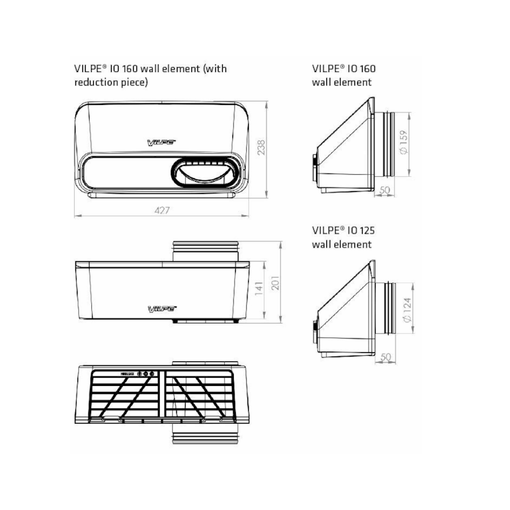 Seinäpuhallus elementti Vilpe IO 370007 IO 125 harmaa 7820344