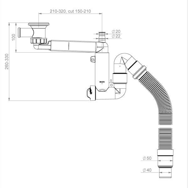 Keittiövesilukko Prevex Smartloc 1-osainen pohjaventtiili 41L03F01 [5974968]