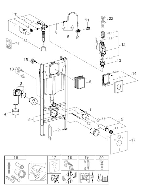 Seinä-WC asennusteline Grohe Rapid SL 1,13M sis. painikkeen [5753505]