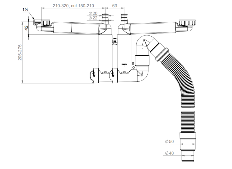 Keittiövesilukko Prevex Smartloc 2-osainen mutteri 42N03001 [5974953]