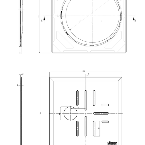 Neliökansi RST Vieser Classic+ 197x197 mm 32 aukko säädettävä kehys [3315978]