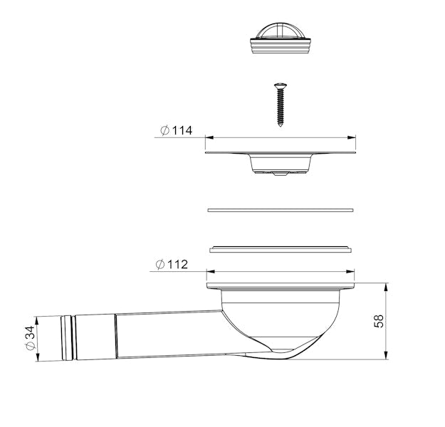 Pohjaventtiili Prevex 114 mm, sihti 70 mm kumitulpalla 13935 [5974465]