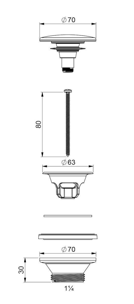 Prevex pohjaventtiilin tulppa 1 1/4" 135344 Pop UP 63MM 1 1/4 muovi [6502665] |