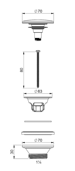 Prevex pohjaventtiilin tulppa 1 1/4" 135344 Pop UP 63MM 1 1/4 muovi [6502665] |