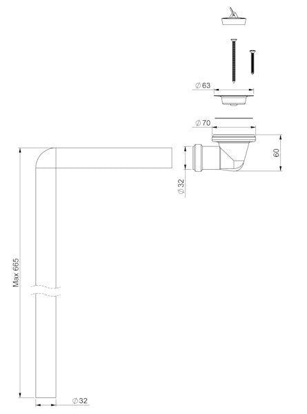 Ammeen pohjaventtiili + Poistoputki 32 MM Prevex 12180 [6502717]