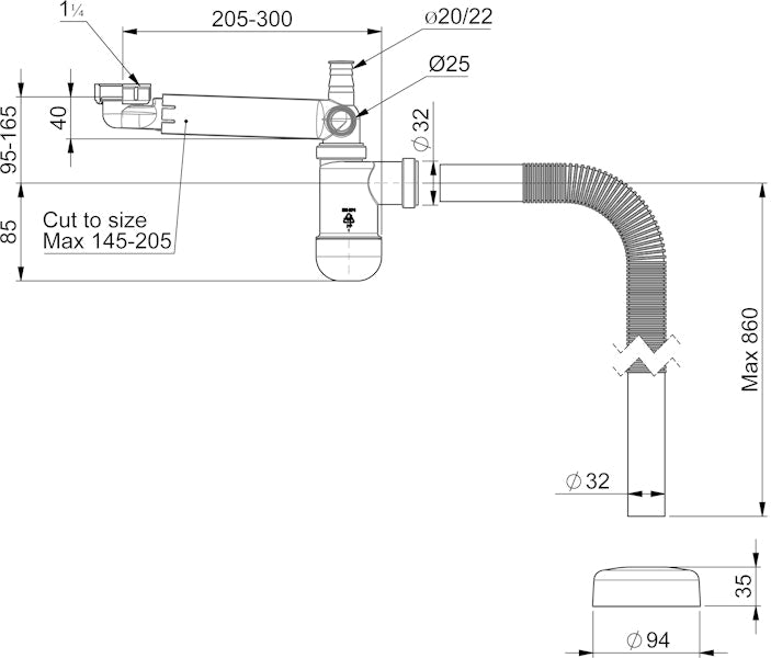 Säädettävä vesilukko 11/4" Prevex Preloc 320 [6502661]