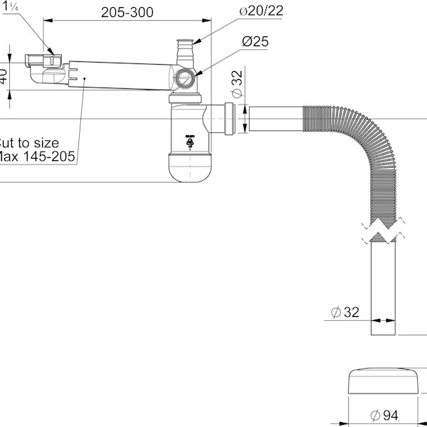 Säädettävä vesilukko 11/4" Prevex Preloc 320 [6502661]