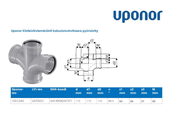 Muhvikaksoishaara Htp 110X110X88.5 Uponor 1051244 [2470051]