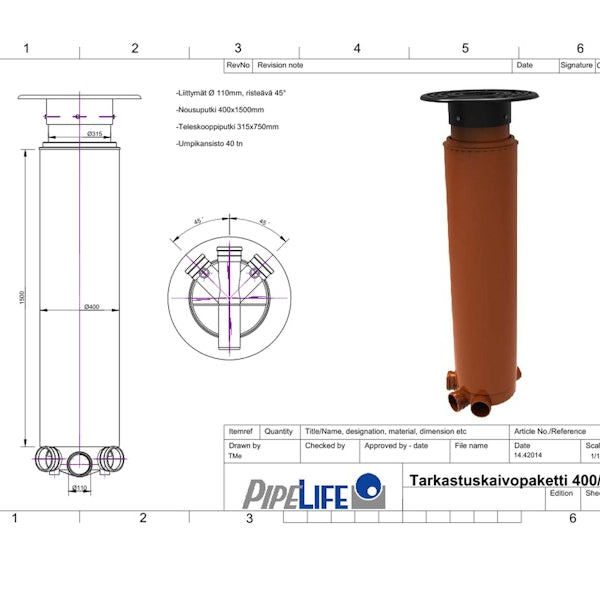 Tarkastuskaivopaketti Pipelife 400x110 2,2m 40tn Risteävä [2620501]