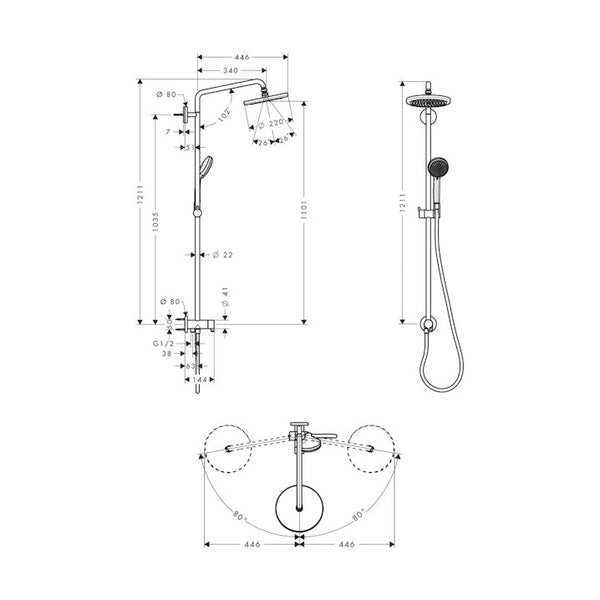 Suihkusetti Hansgrohe 27224000 Croma 220 Showerpipe [6350236]