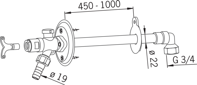 Vesipostiventtiili Oras 431520 20 L=450-1000MM [2934142]