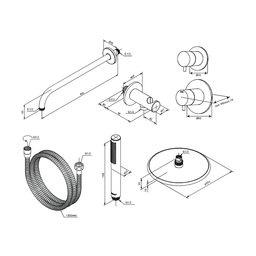 Damixa Piiloasennussuihku Ds1 Näkyvät Osat Silhouet Harjattu Messinki [570497900] |