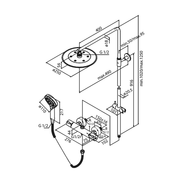 Damixa Yläsuihkupaketti Silhouet Harjattu Teräs [6330728] |
