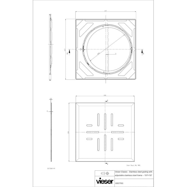 Neliökansi Vieser Classic teräskehyksellä 6007765 Musta 197X197 [3317356] |