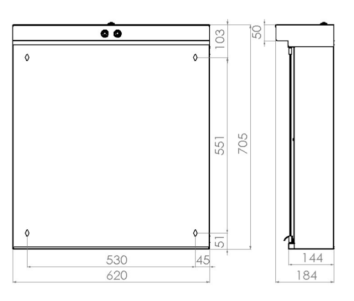 Peilikaappi V2020354 LED-valaisimella Polaria VPK 700 pistorasia oikealla, vikavirtasuoja [6045159]
