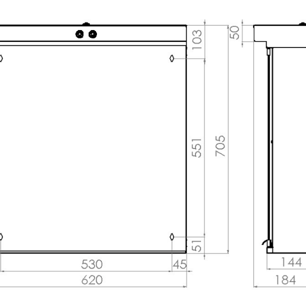Peilikaappi V2020354 LED-valaisimella Polaria VPK 700 pistorasia oikealla, vikavirtasuoja [6045159]