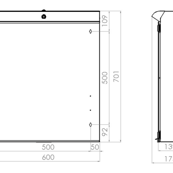 Peilikaappi V21570 Polaria LED Lumena 600 oikea VVS harmaa [6045271]