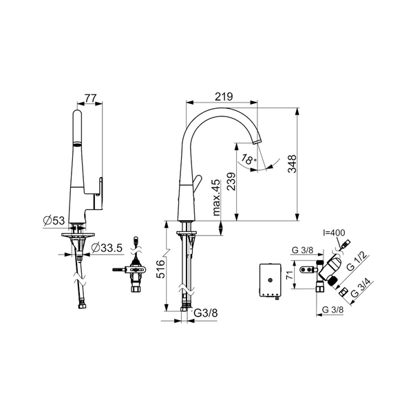 Keittiöhana Oras Inspera 3035F - 33 Pkv 3V Mattamusta [6219191] |