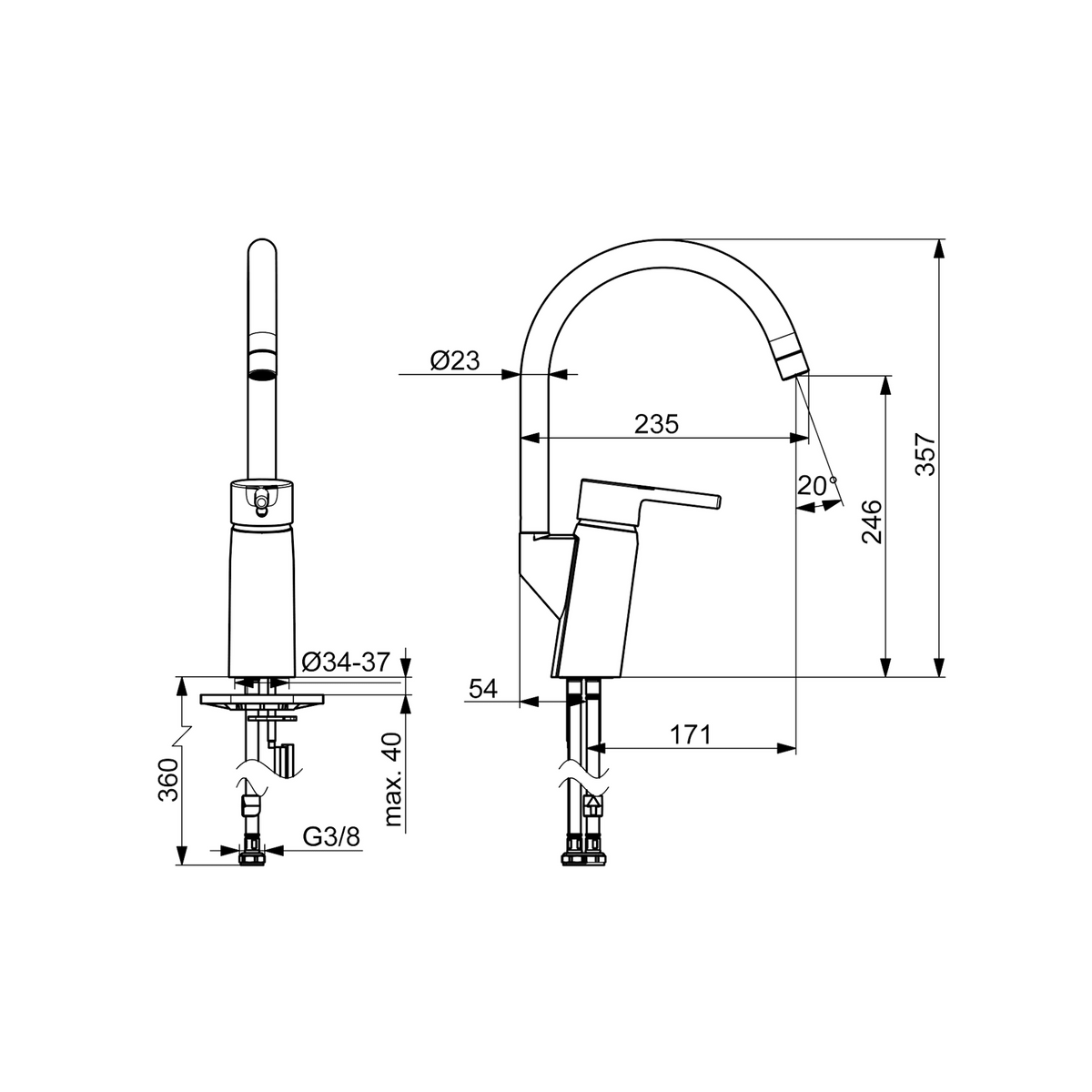 Keittiöhana Oras Optima 2838FN - 33 Musta [6219201] |