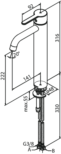 Washbasin faucet Damixa Silhouet - Large steel pvd 7401346 [6158075]