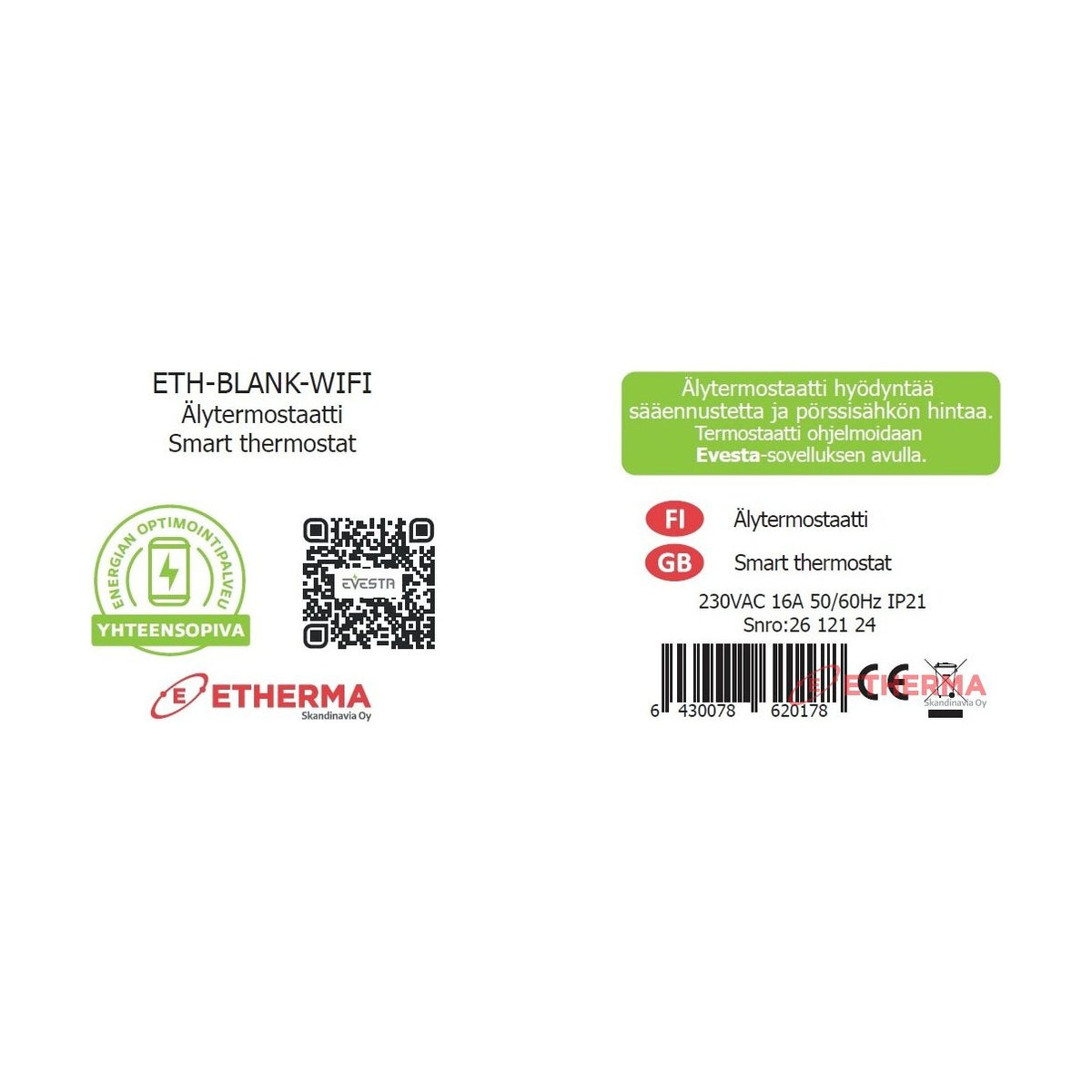 Eth - Blank - Wifi Pörssisähkötermostaatti, Ei Näyttöä (Elko, Exxact) [2612124] |