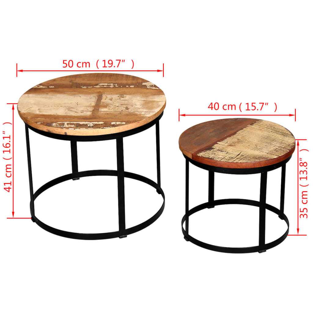 2-Osainen Sohvapöytäsarja Pyöreä Uusiokäytetty Puu 40Cm/50Cm