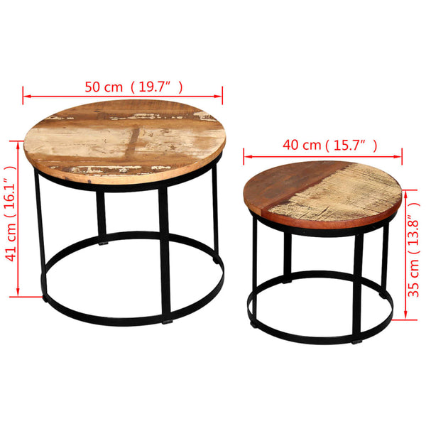 2-Osainen Sohvapöytäsarja Pyöreä Uusiokäytetty Puu 40Cm/50Cm