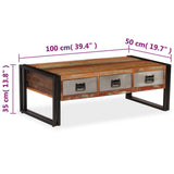 Sohvapöytä 3 Vetolaatikolla Kierrätyspuu 100X50X35 Cm