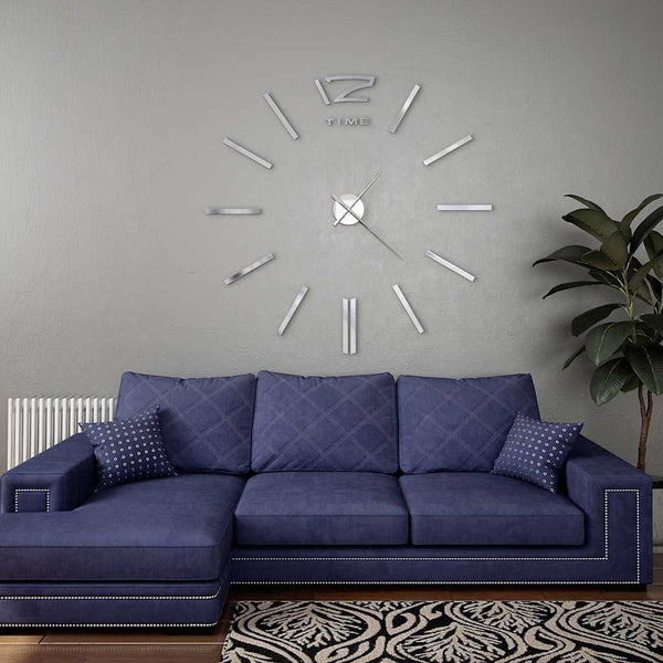 3D-Seinäkello Moderni Muotoilu 100 Cm Xxl Hopea