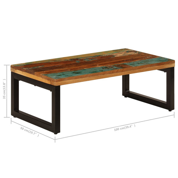 Sohvapöytä 100X50X35 Cm Täysi Kierrätetty Puu Ja Teräs