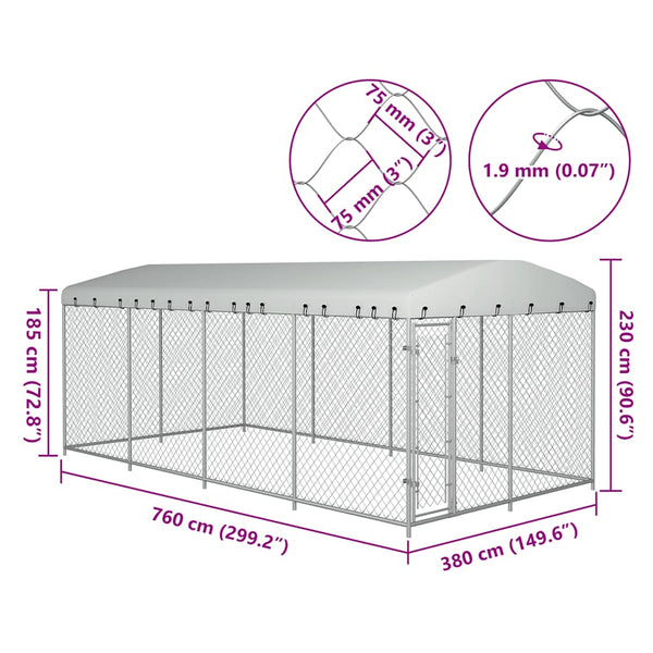Koiran Ulkohäkki Katoksella 7,6X3,8X2,3 M