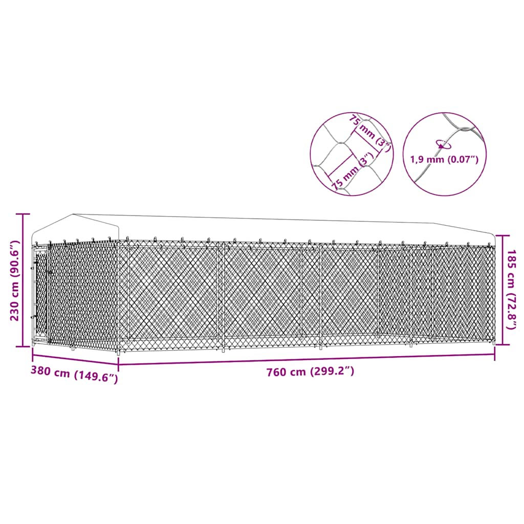 Koiran Ulkohäkki Katoksella 7,6X3,8X2,3 M